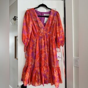 City Taylor Vibrant Orange and Purple Floral Midi Dress